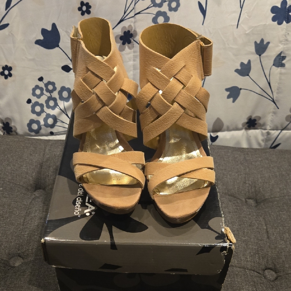 Leather Suede Like Wooden High Heel